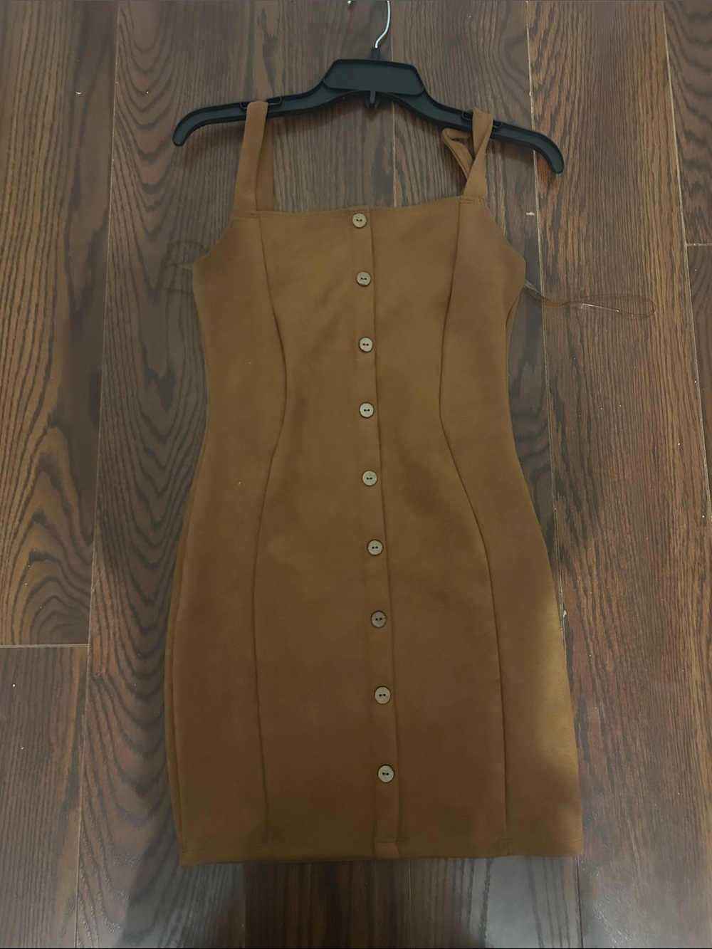 iris Tan Button-Front Mini Bodycon Dress